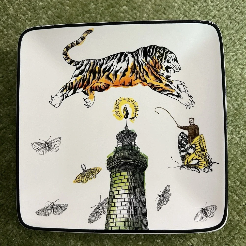 Pottery Barn Cirque Appetizers 6" Square Plates Set Of 4, Whimsical Design - Picture 6 of 9